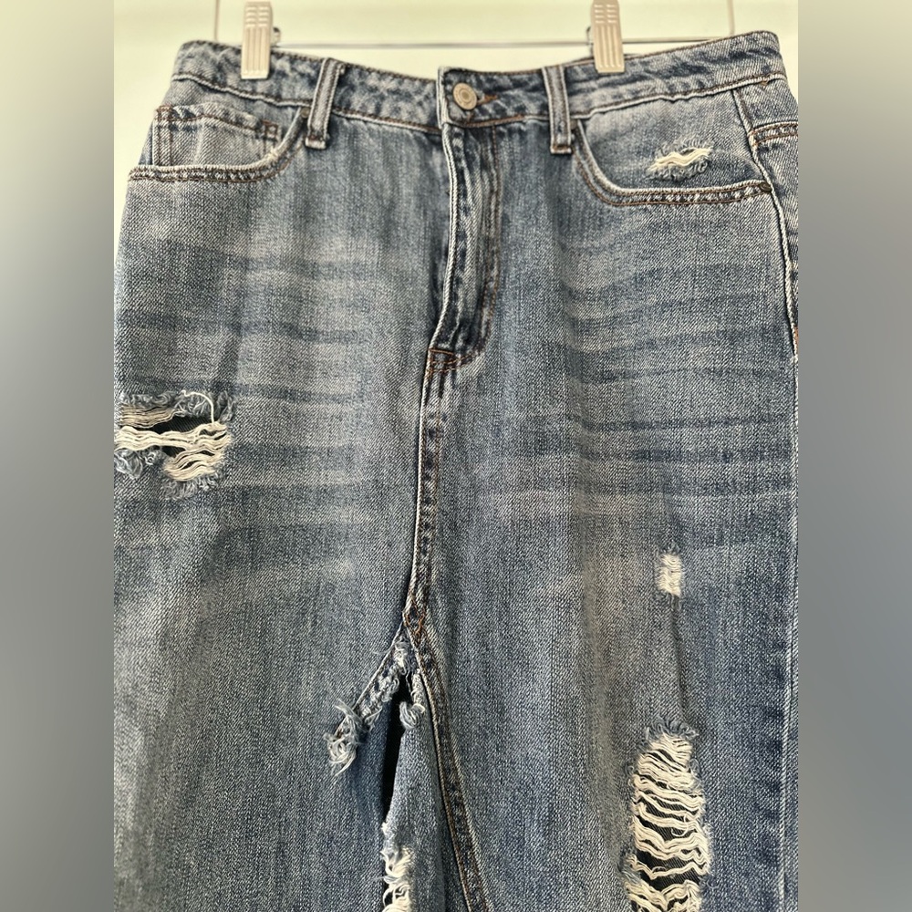Distressed Denim Jean Skirt Tricot Western Medium - Picture 2 of 8